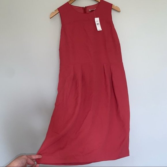 Ann Taylor Loft  Dress Size 6 US Coral Red High Scoop Neckline‎ Pleating NWT - Picture 4 of 9